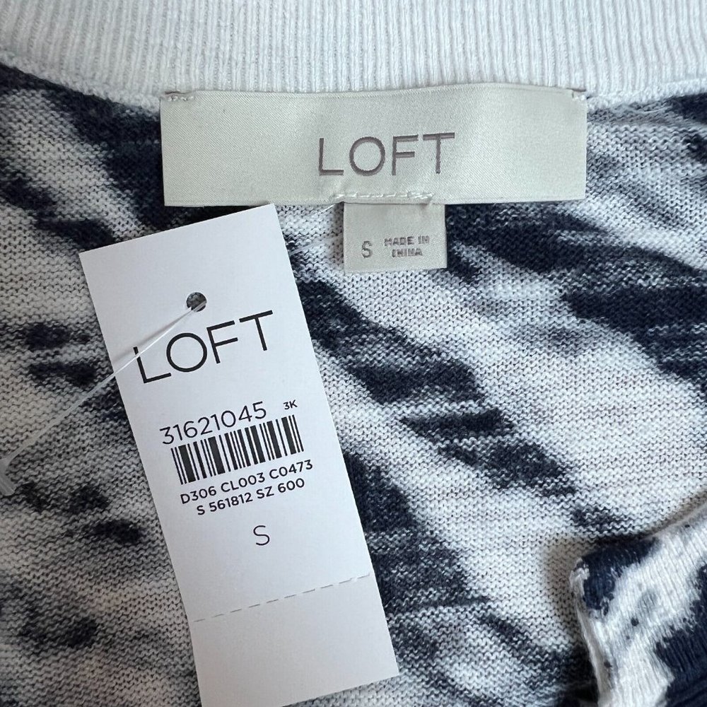 LOFT Sweater Womens Small Navy Tie Dye Split Neck Drop Shoulder Cotton Top New - Picture 7 of 9